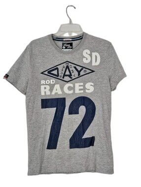 Superdry Men's Gray & Navy Graphic Short Sleeve Tee Large